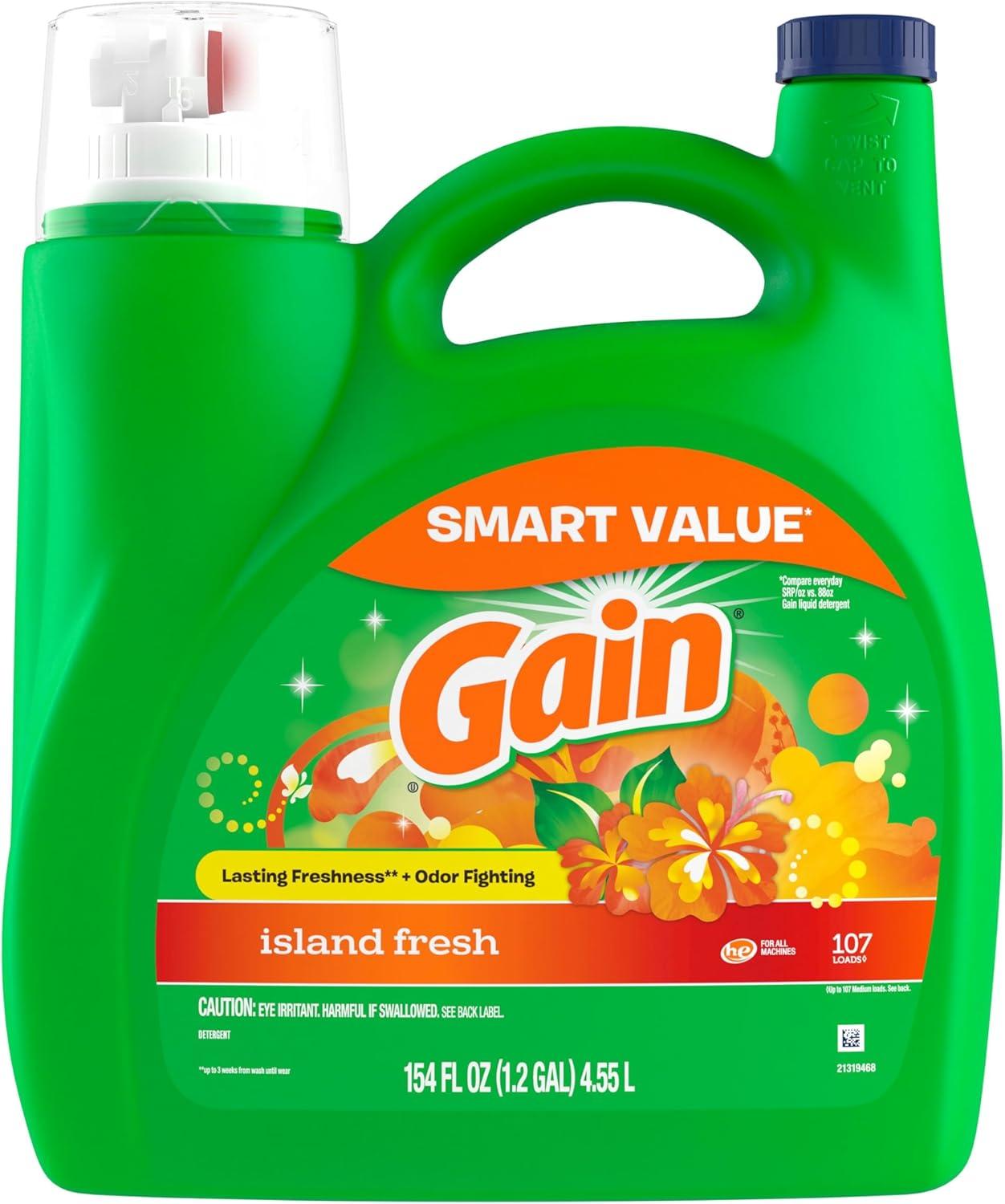 image:imageGain Aroma Boost Liquid Laundry Detergent Island Fresh Scent 107 Loads 154 fl oz HE CompatibleIsland Fresh