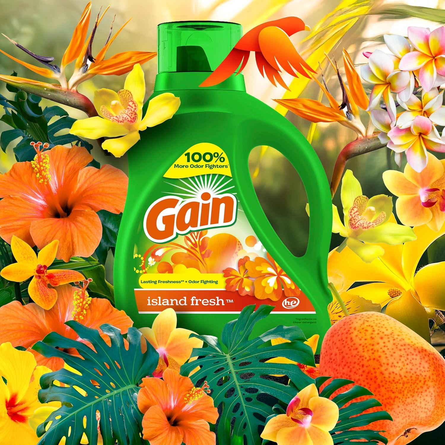 image:imageGain Aroma Boost Liquid Laundry Detergent Island Fresh Scent 107 Loads 154 fl oz HE CompatibleIsland Fresh