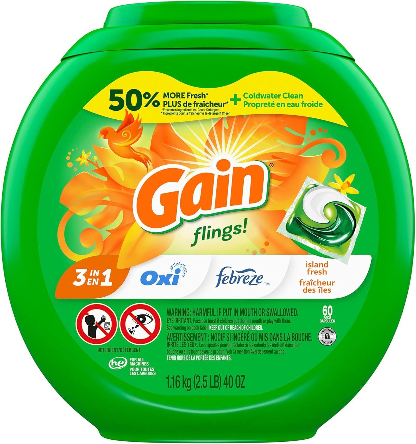 image:imageGain Flings Liquid Laundry Detergent Island Fresh Scent 112 Count HE CompatibleIsland Fresh