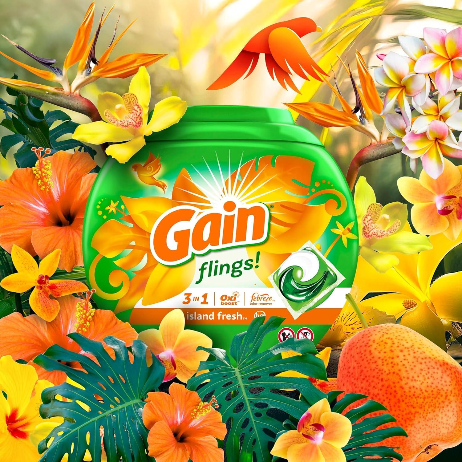image:imageGain Flings Liquid Laundry Detergent Island Fresh Scent 112 Count HE CompatibleIsland Fresh