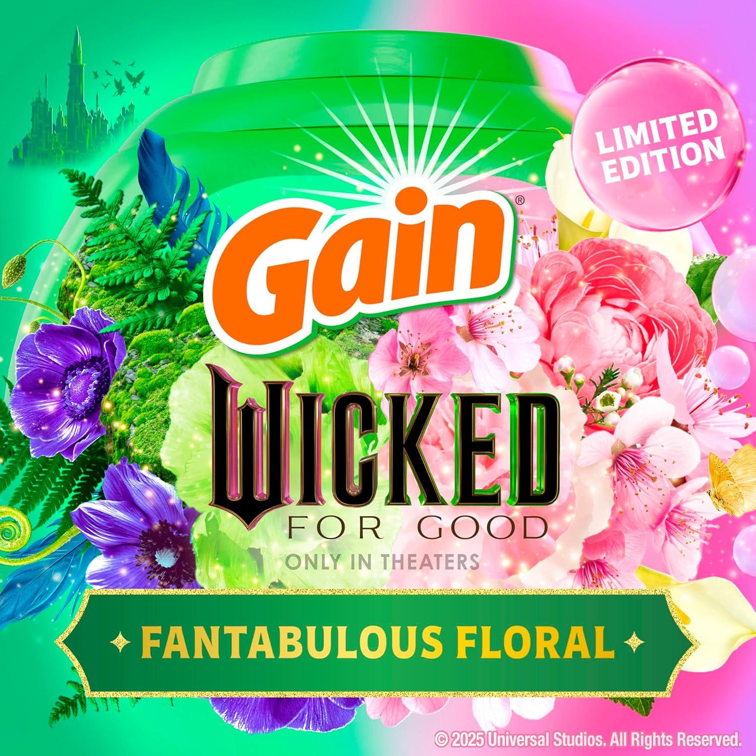 image:imageGain Flings Wicked For Good Limited Edition Laundry Detergent Pacs 42 Count Fantabulous Floral Scent 3 in 1 HE Detergent Pacs with Oxi Boost and Febreeze