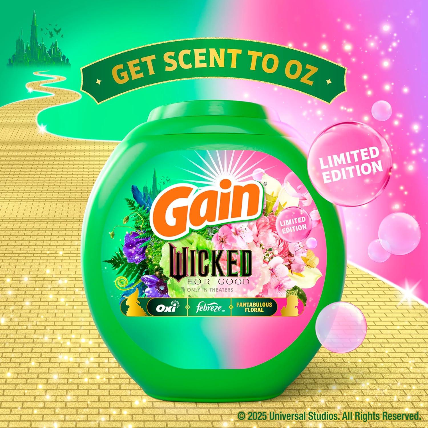 image:imageGain Flings Wicked For Good Limited Edition Laundry Detergent Pacs 42 Count Fantabulous Floral Scent 3 in 1 HE Detergent Pacs with Oxi Boost and Febreeze