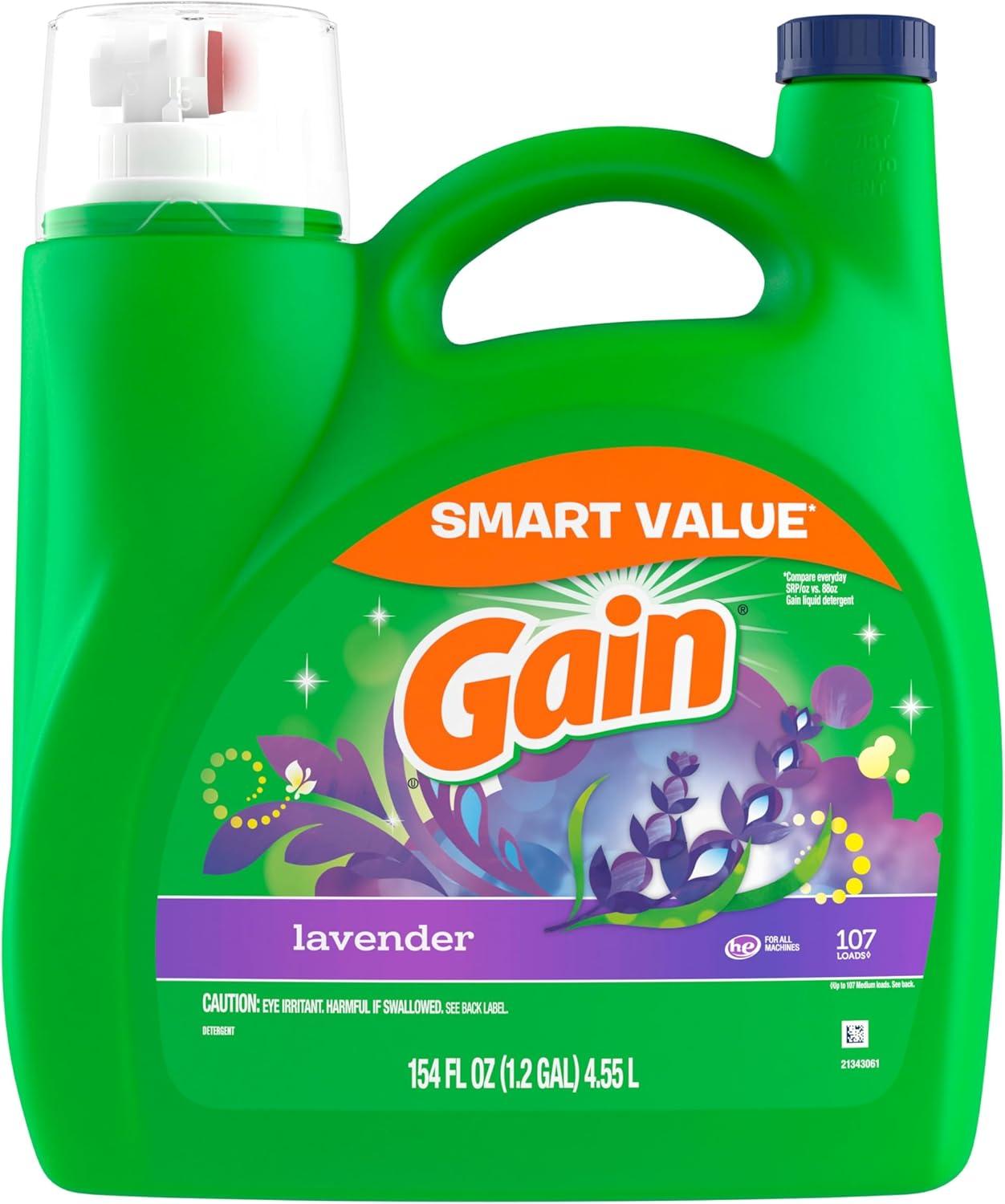 image:imageGain Liquid Laundry Detergent Lavender Scent 154 fl oz 107 loads HE compatible Laundry Detergent Liquid Soap154 Fl Oz Pack of 1