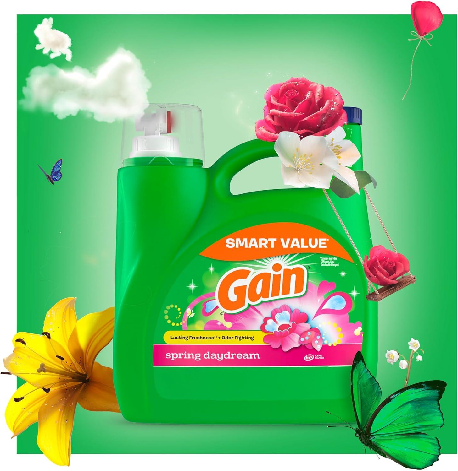 image:imageGain Liquid Laundry Detergent Spring Daydream Scent 154 fl oz 107 loads Freshness Odor Fighting Laundry Detergent Liquid Soap HE compatibleSpring Daydream