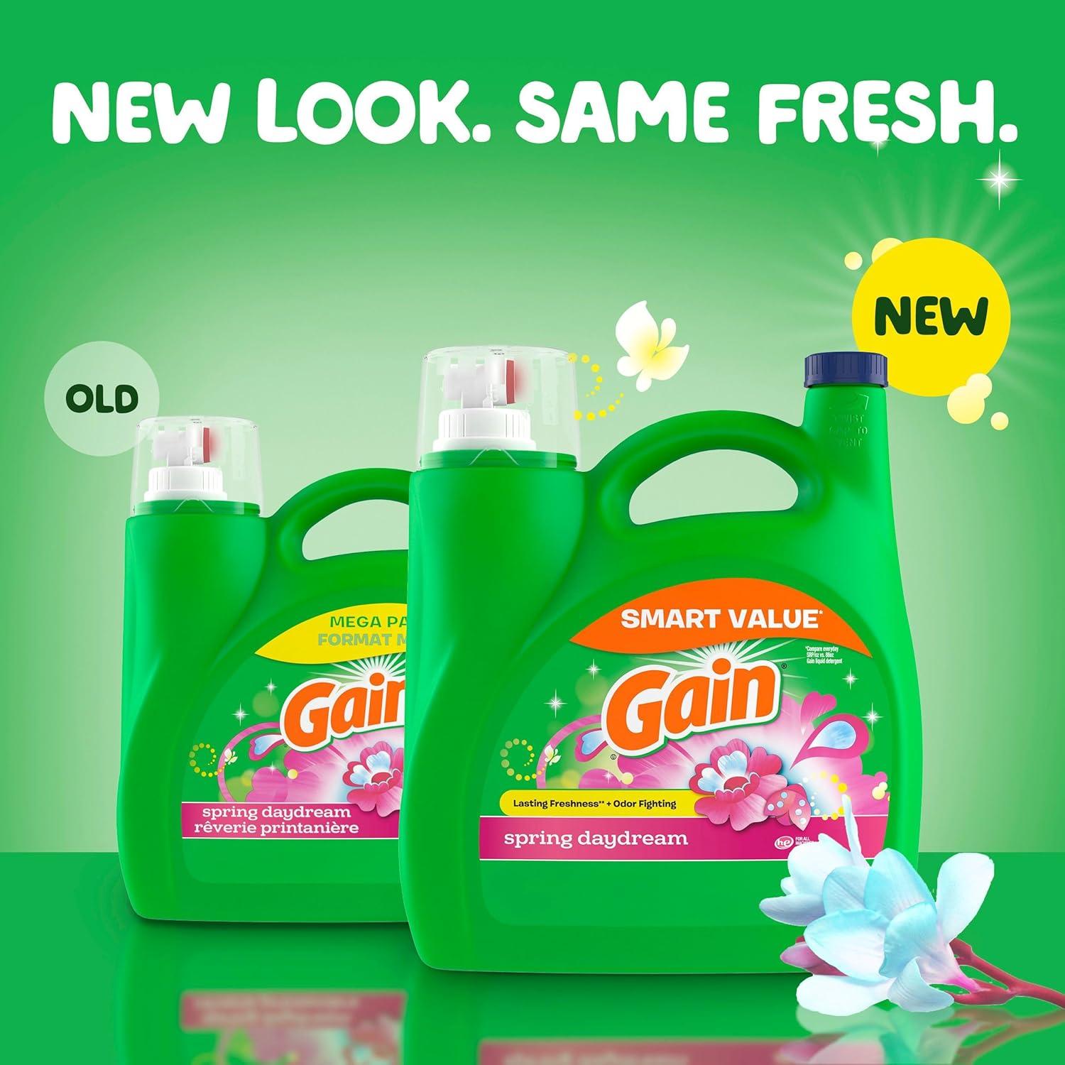 image:imageGain Liquid Laundry Detergent Spring Daydream Scent 154 fl oz 107 loads Freshness Odor Fighting Laundry Detergent Liquid Soap HE compatibleSpring Daydream