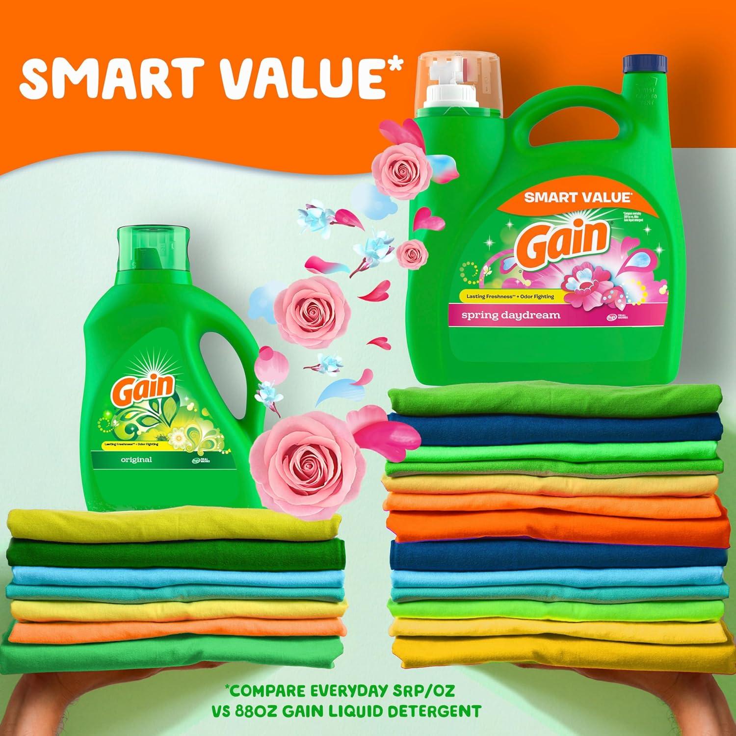 image:imageGain Liquid Laundry Detergent Spring Daydream Scent 154 fl oz 107 loads Freshness Odor Fighting Laundry Detergent Liquid Soap HE compatibleSpring Daydream