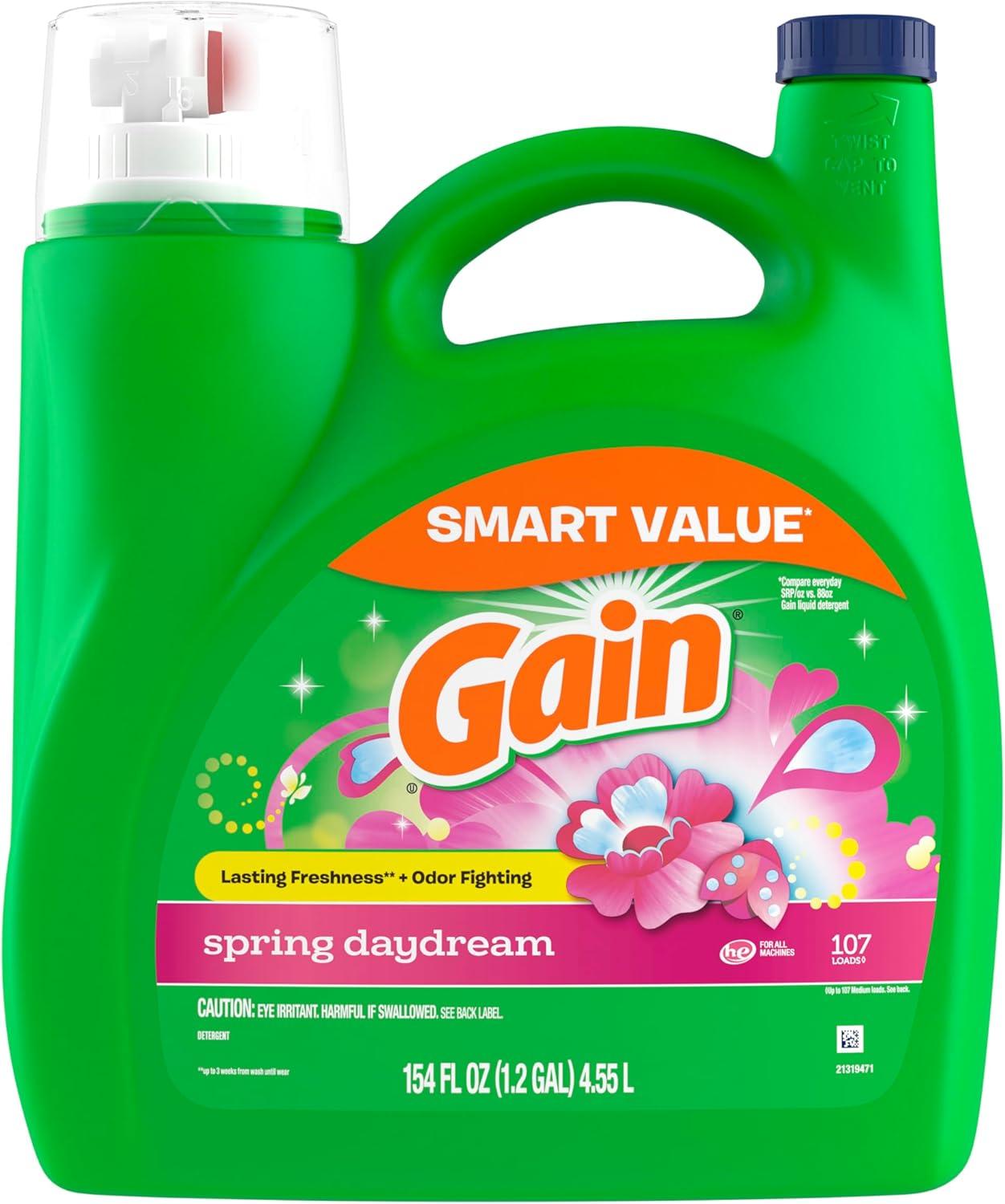 image:imageGain Liquid Laundry Detergent Spring Daydream Scent 154 fl oz 107 loads Freshness Odor Fighting Laundry Detergent Liquid Soap HE compatibleSpring Daydream