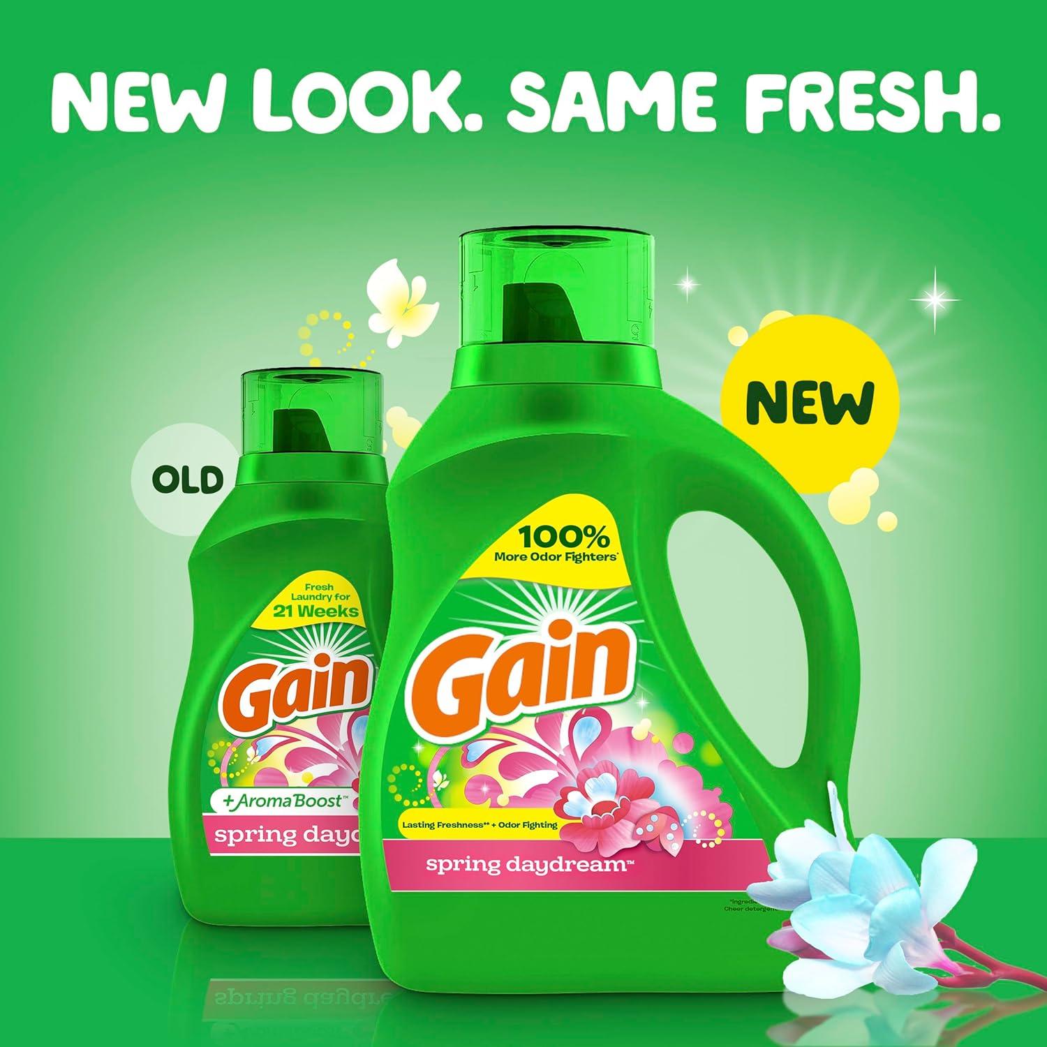 image:imageGain Liquid Laundry Detergent Spring Daydream Scent 154 fl oz 107 loads Freshness Odor Fighting Laundry Detergent Liquid Soap HE compatibleSpring Daydream