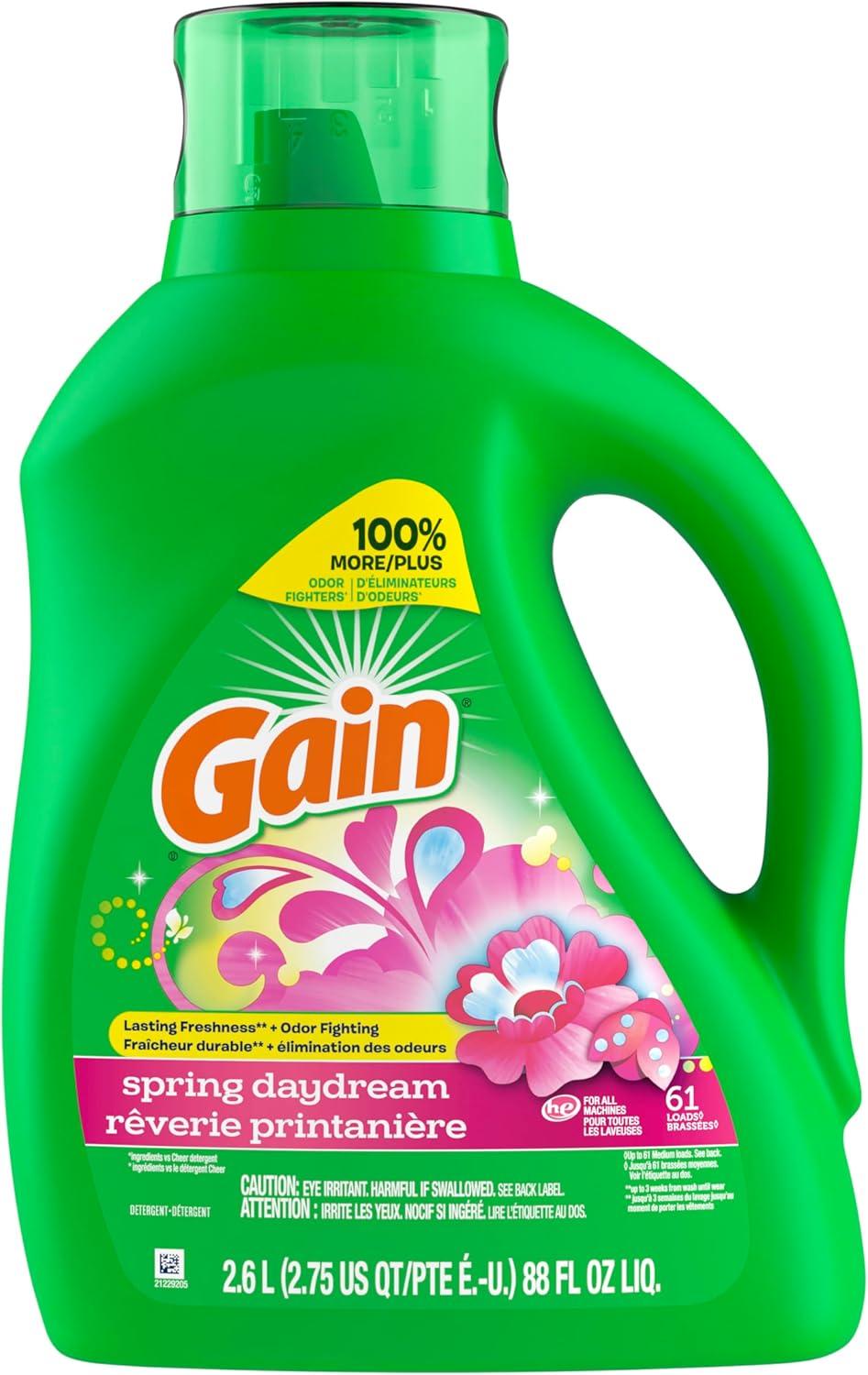 image:imageGain Liquid Laundry Detergent Spring Daydream Scent 154 fl oz 107 loads Freshness Odor Fighting Laundry Detergent Liquid Soap HE compatibleSpring Daydream