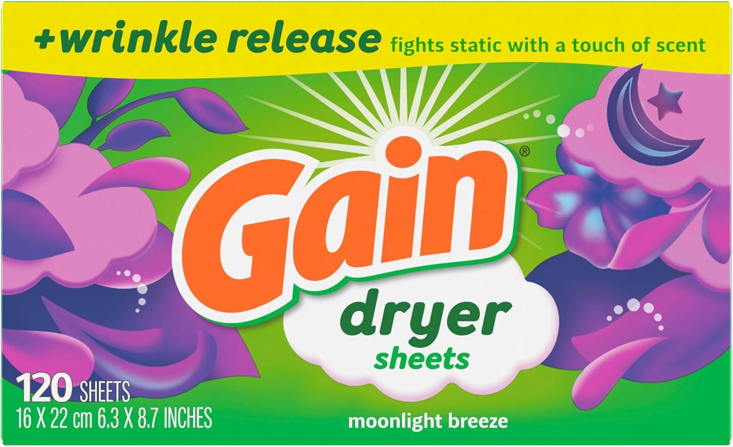 image:imageGain dryer sheets Plus Wrinkle Release Moonlight Breeze Scent 120 Count Fights static with a touch of scent laundry sheetsMoonlight Breeze