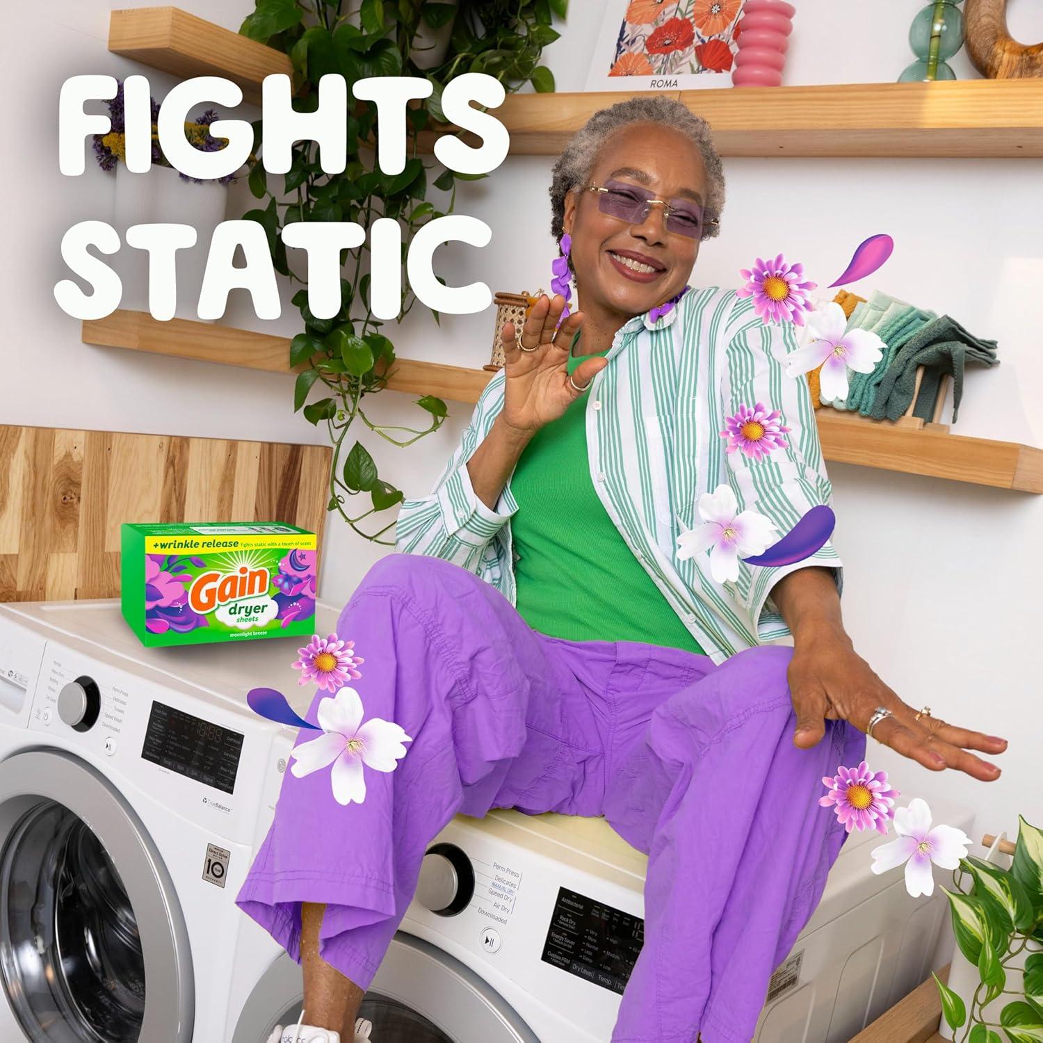 image:imageGain dryer sheets Plus Wrinkle Release Moonlight Breeze Scent 120 Count Fights static with a touch of scent laundry sheetsMoonlight Breeze