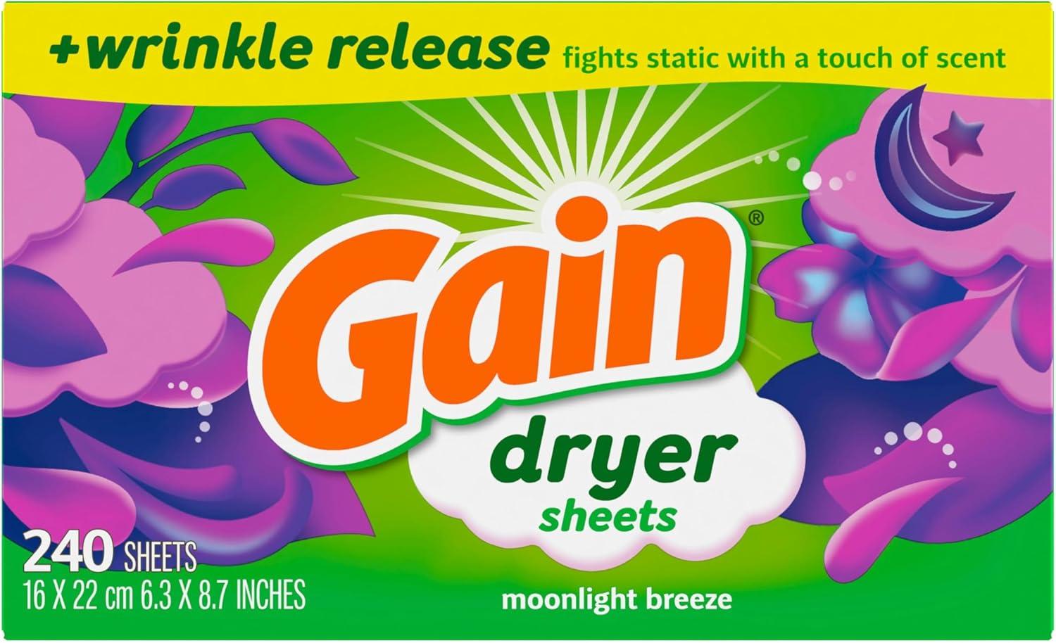 image:imageGain dryer sheets Plus Wrinkle Release Moonlight Breeze Scent 120 Count Fights static with a touch of scent laundry sheetsMoonlight Breeze