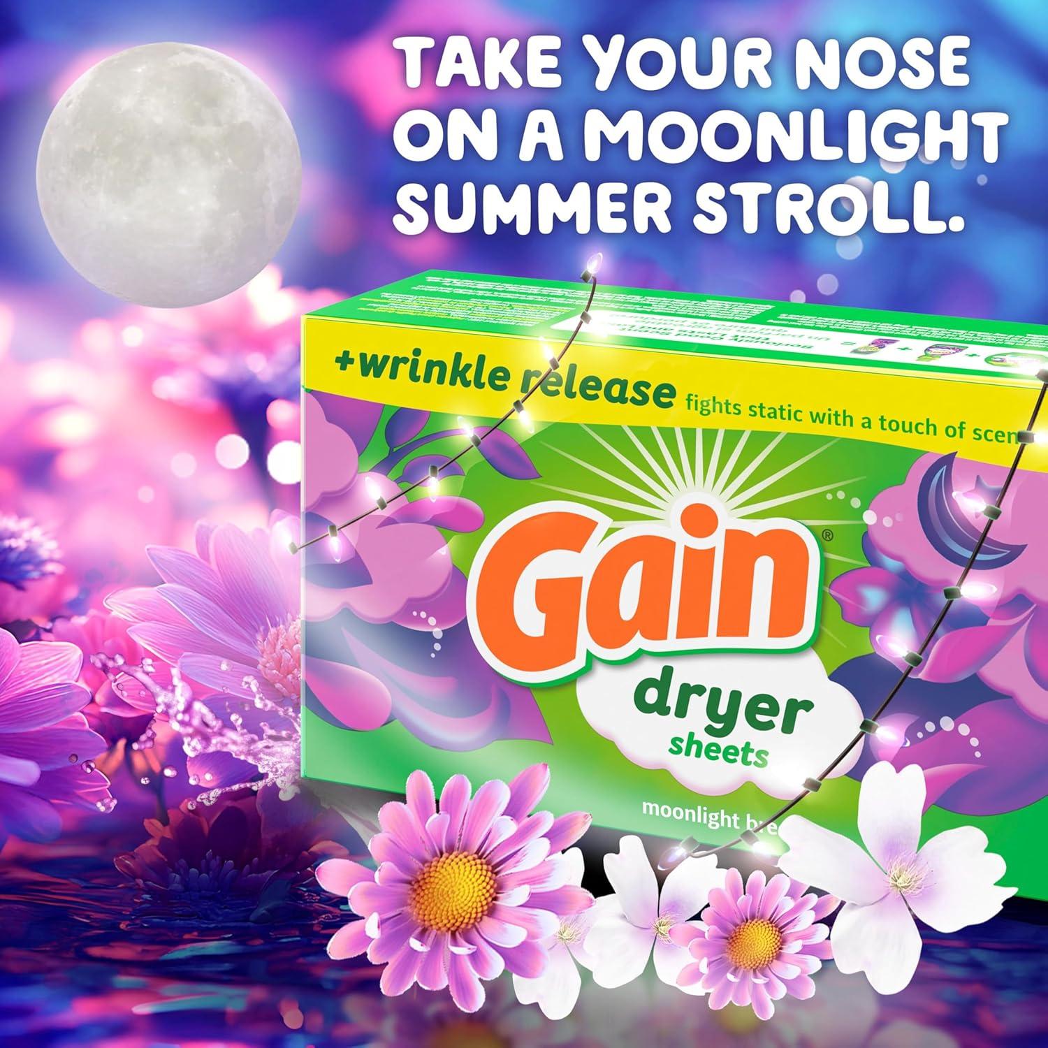 image:imageGain dryer sheets Plus Wrinkle Release Moonlight Breeze Scent 120 Count Fights static with a touch of scent laundry sheetsMoonlight Breeze