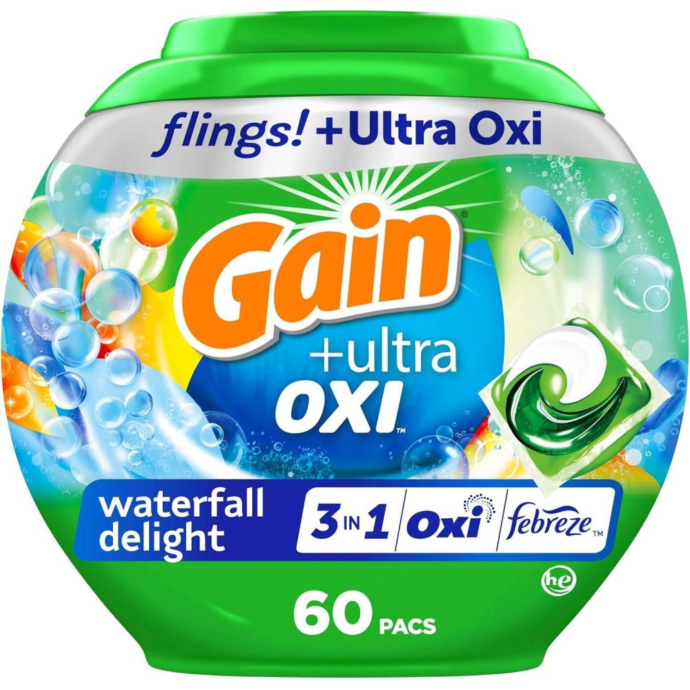 image:imageGain Flings Ultra Oxi Laundry Detergent Pacs 112 Count Waterfall Delight Scent with Odor Defense concentrated laundry soap pacsWaterfall Delight