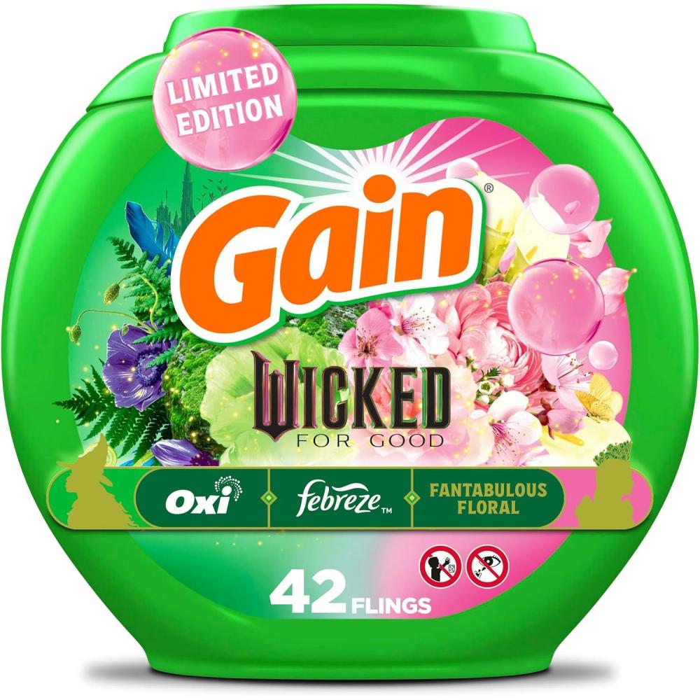 image:imageGain Flings Wicked For Good Limited Edition Laundry Detergent Pacs 42 Count Fantabulous Floral Scent 3 in 1 HE Detergent Pacs with Oxi Boost and Febreeze