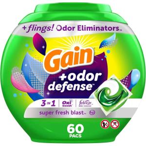 Gain Flings Laundry Detergent Pacs with Odor Defense, 112 Count, Super Fresh Blast Scent, HE 3in1 with Febreze and Oxi(Super Fresh Blast)