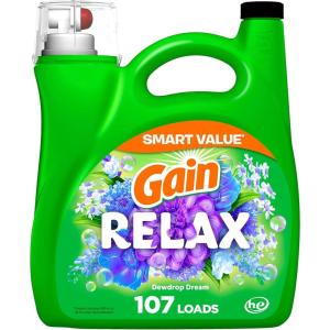 Gain Liquid Laundry Detergent, Relax, HE Compatible, 154 fl oz, 107 Loads(Dewdrop Dream)