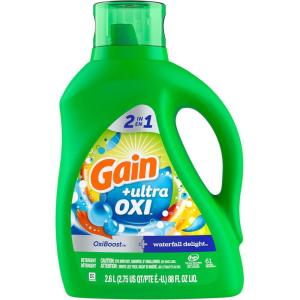 Gain Ultra Oxi Liquid Laundry Detergent, 107 loads, 154 fl oz, Waterfall Delight Scent, 2-in-1, HE Compatible(Waterfall Delight)