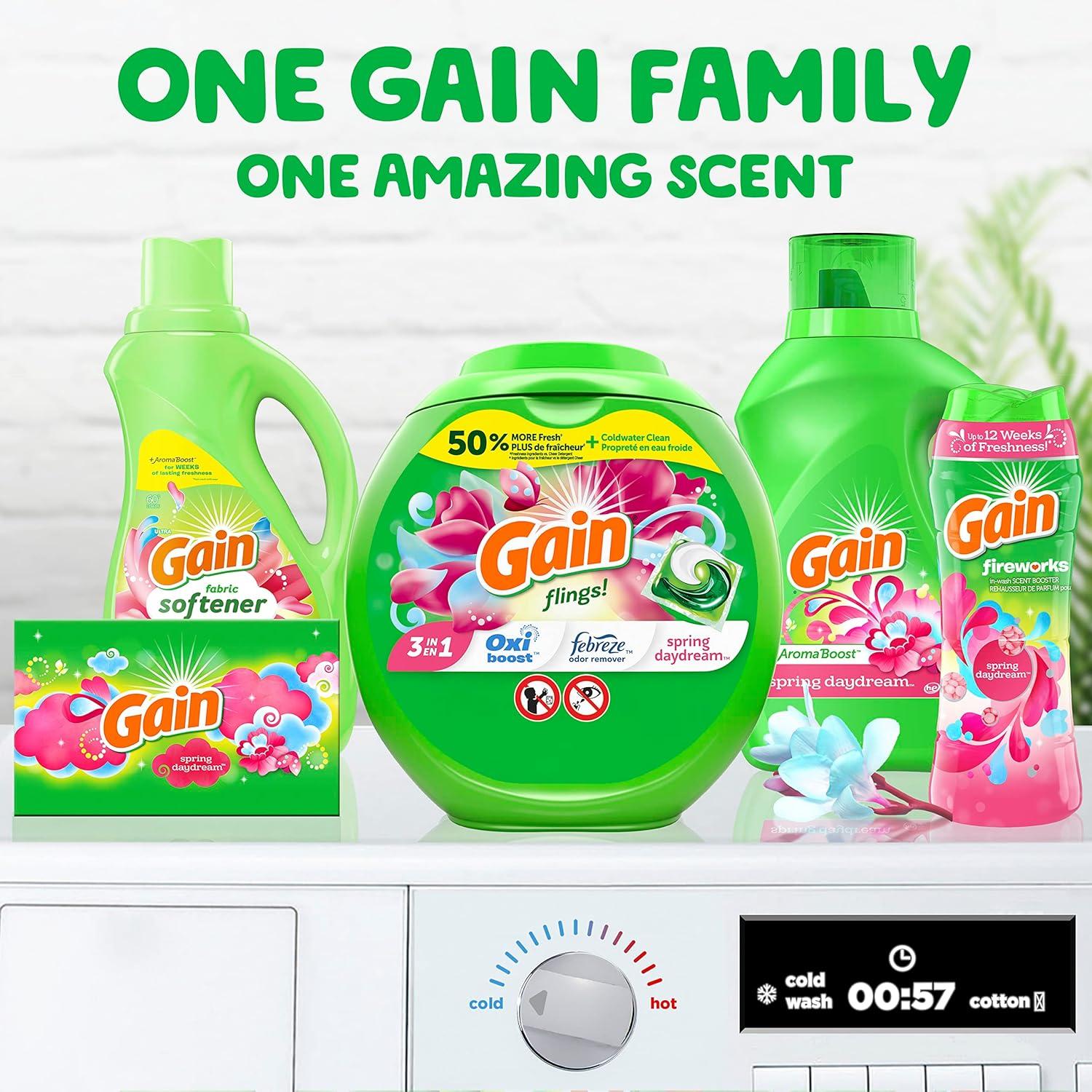 image:imageGain Flings Laundry Detergent Pacs 60 Count Spring Daydream Scent 3 in 1 HE Detergent Pacs with Oxi Boost and Febreeze60 Count Pack of 1