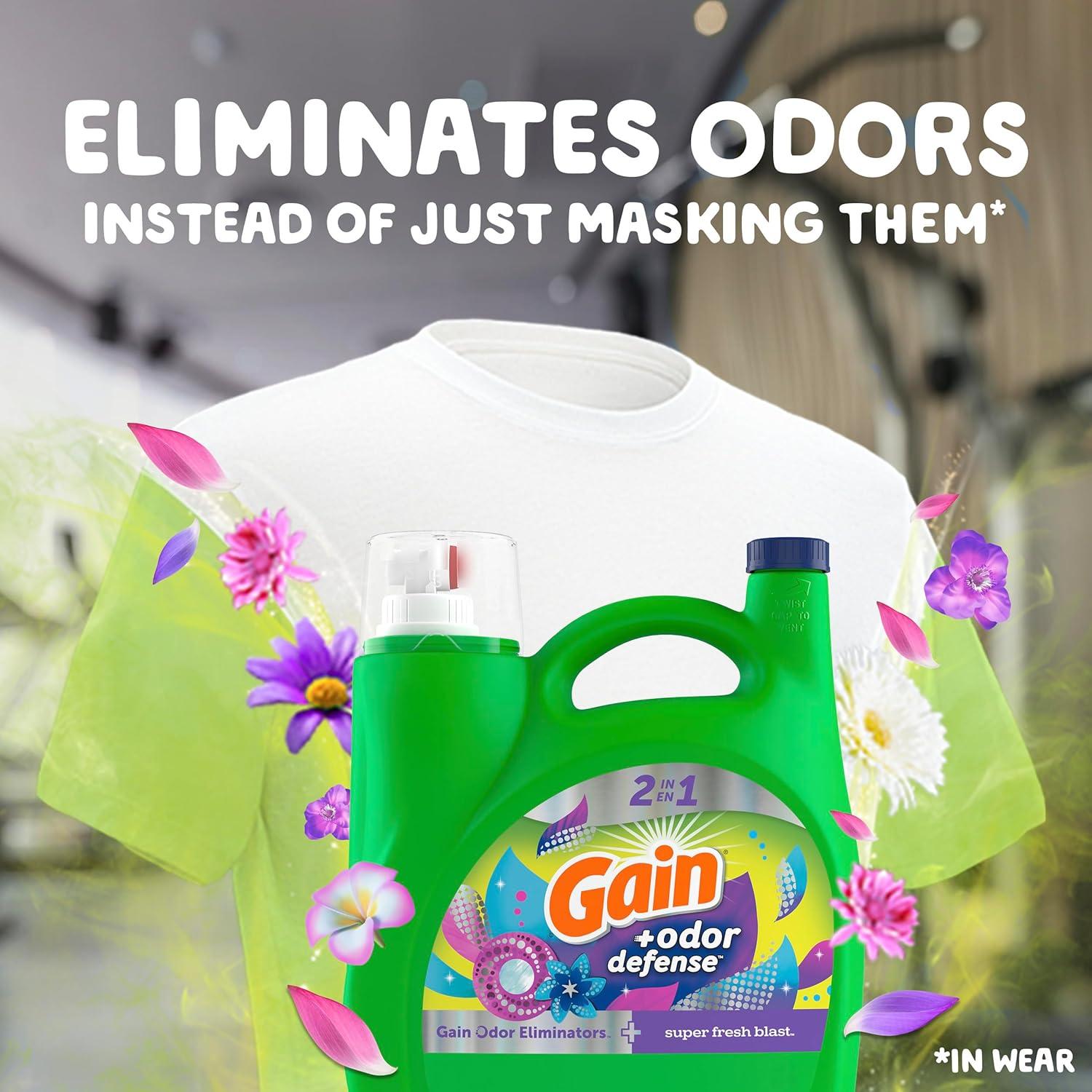 image:imageGain Odor Defense Liquid Laundry Detergent Super Fresh Blast Scent 184 fl oz 128 Loads HE CompatibleSuper Fresh Blast