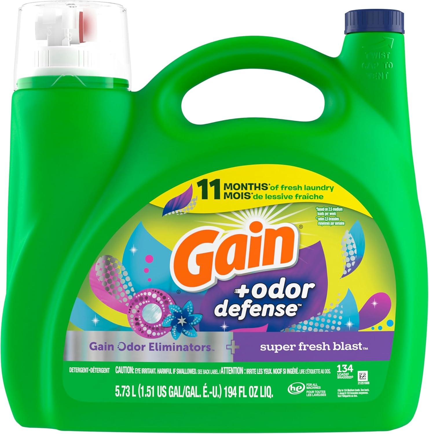 image:imageGain Odor Defense Liquid Laundry Detergent Super Fresh Blast Scent 184 fl oz 128 Loads HE CompatibleSuper Fresh Blast