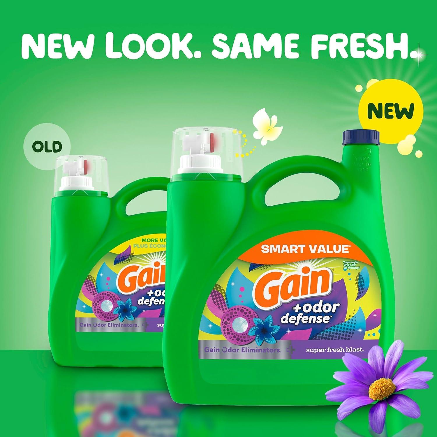image:imageGain Odor Defense Liquid Laundry Detergent Super Fresh Blast Scent 184 fl oz 128 Loads HE CompatibleSuper Fresh Blast