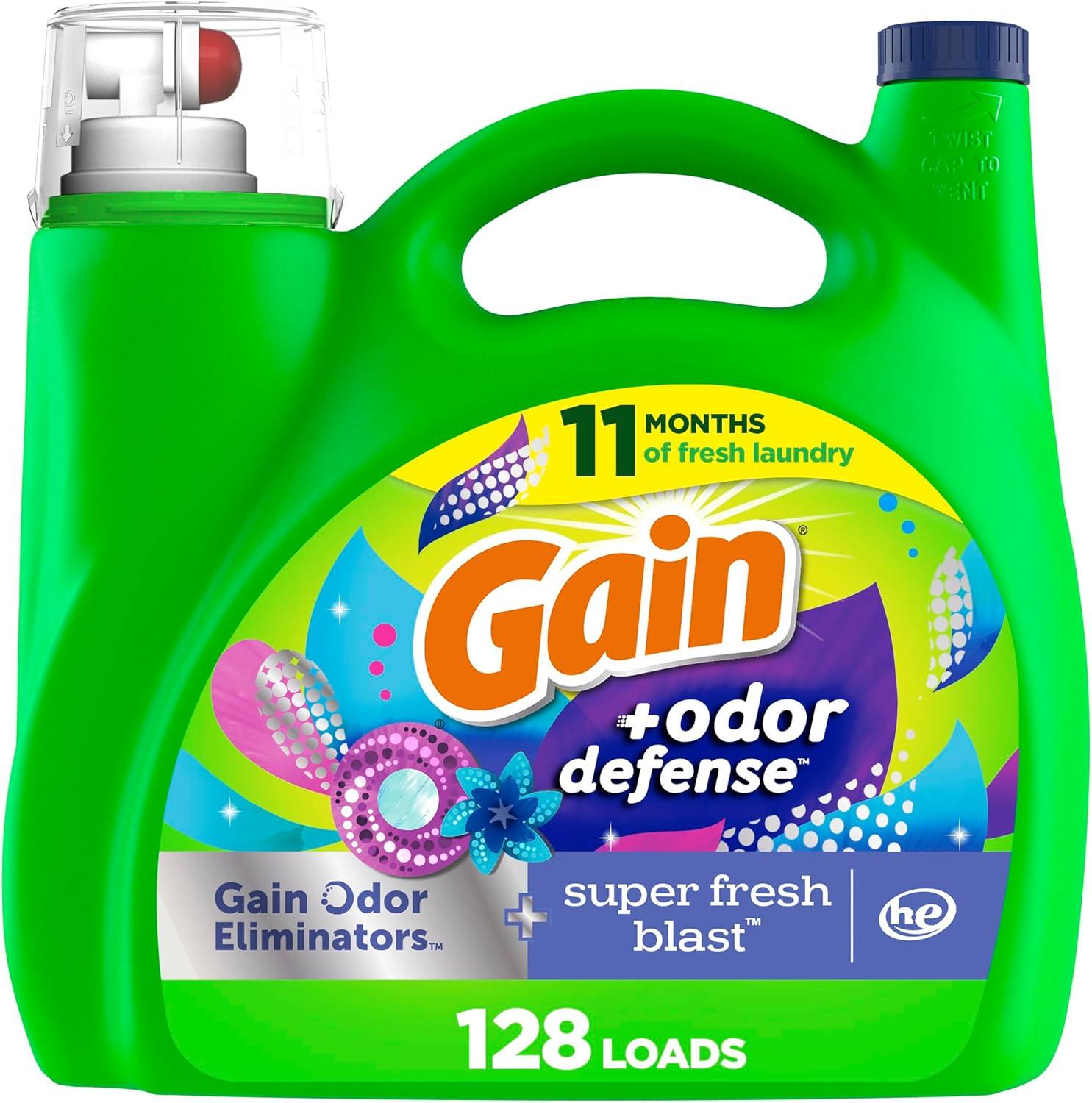 image:imageGain Odor Defense Liquid Laundry Detergent Super Fresh Blast Scent 184 fl oz 128 Loads HE CompatibleSuper Fresh Blast