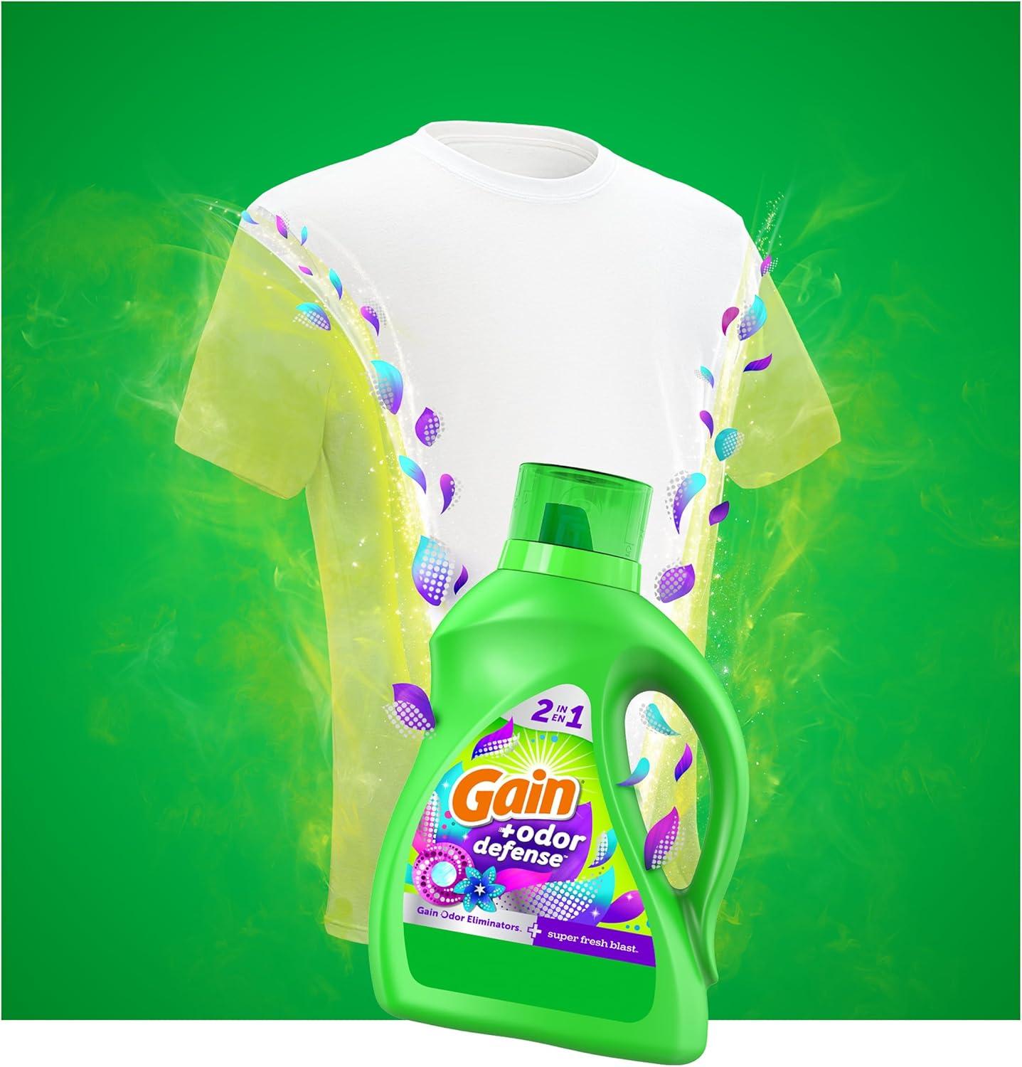 image:imageGain Odor Defense Liquid Laundry Detergent Super Fresh Blast Scent 184 fl oz 128 Loads HE CompatibleSuper Fresh Blast