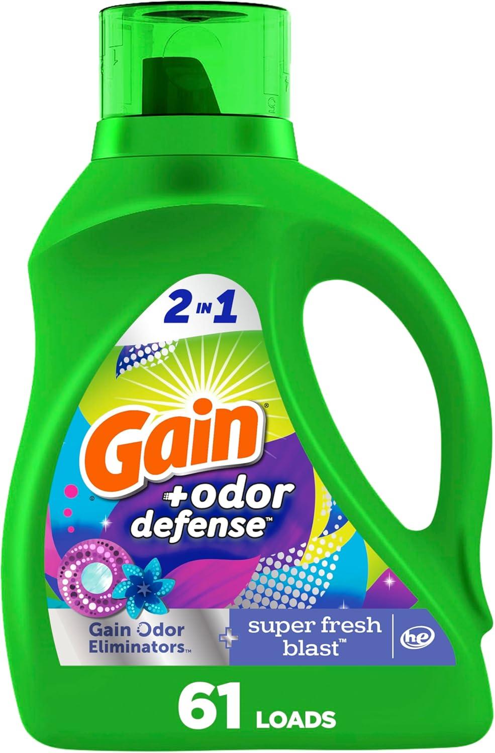 image:imageGain Odor Defense Liquid Laundry Detergent Super Fresh Blast Scent 184 fl oz 128 Loads HE CompatibleSuper Fresh Blast