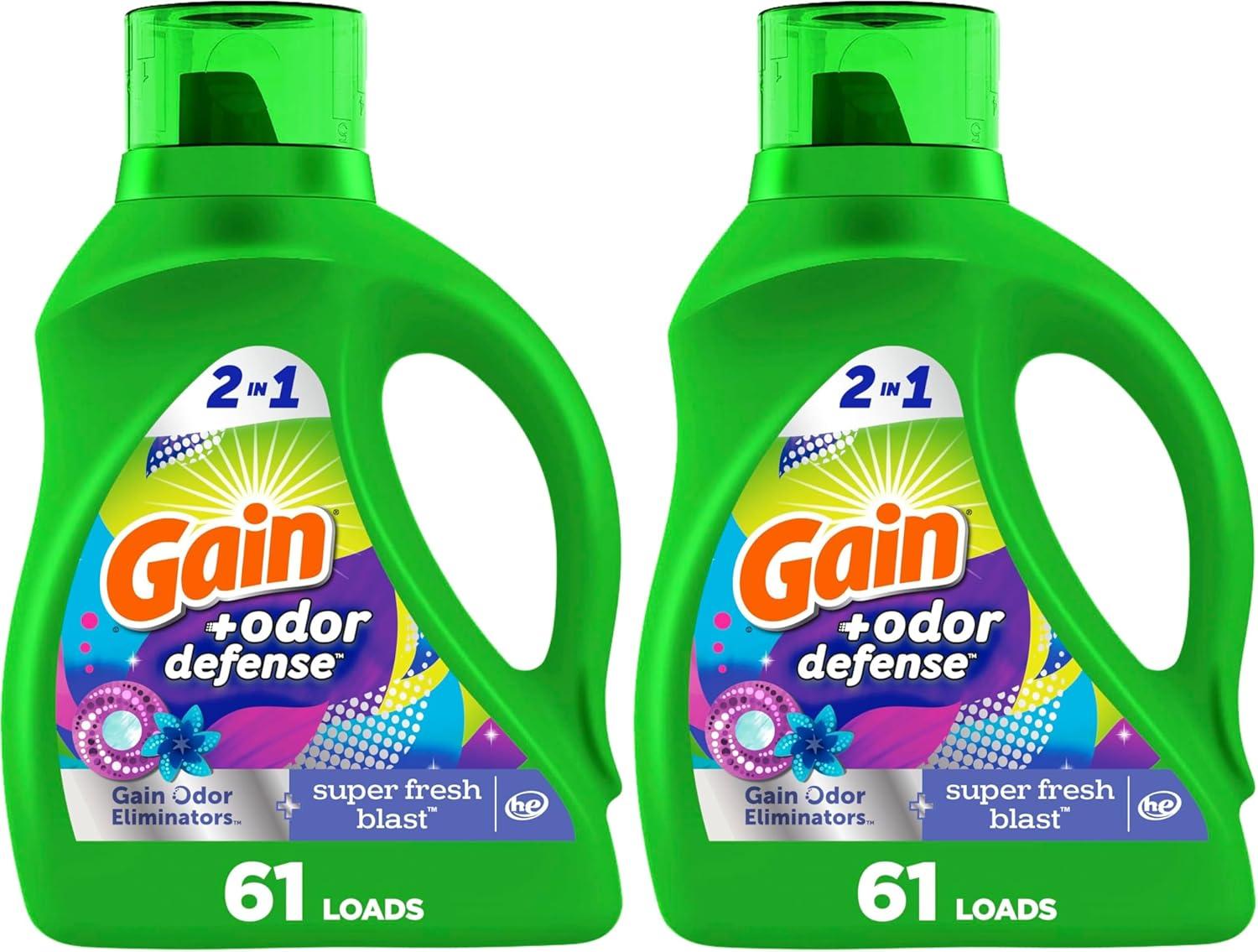 image:imageGain Odor Defense Liquid Laundry Detergent Super Fresh Blast Scent 184 fl oz 128 Loads HE CompatibleSuper Fresh Blast