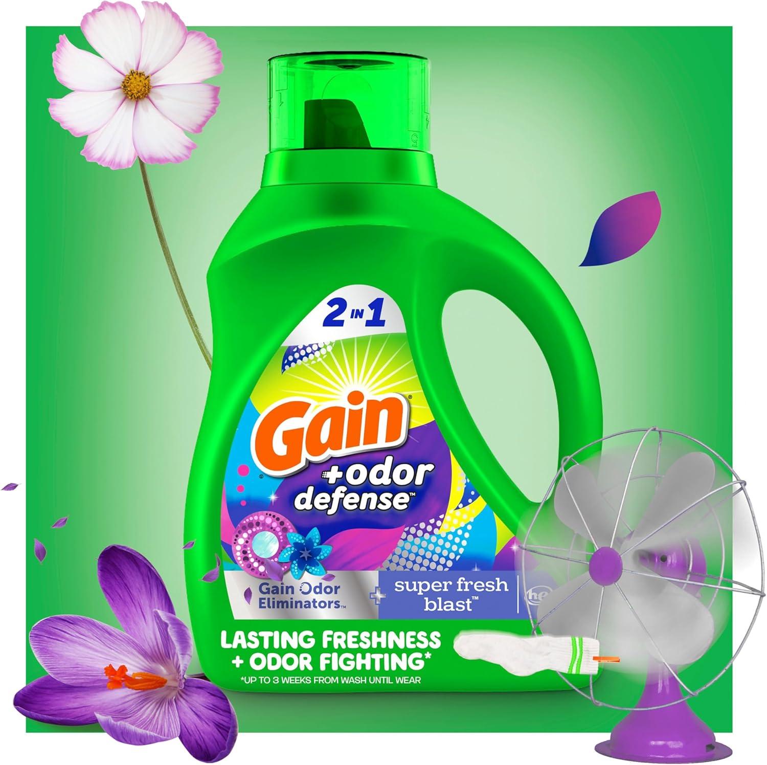 image:imageGain Odor Defense Liquid Laundry Detergent Super Fresh Blast Scent 184 fl oz 128 Loads HE CompatibleSuper Fresh Blast