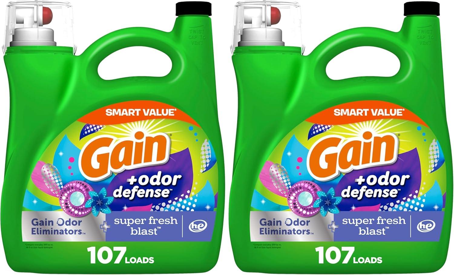 image:imageGain Odor Defense Liquid Laundry Detergent Super Fresh Blast Scent 184 fl oz 128 Loads HE CompatibleSuper Fresh Blast