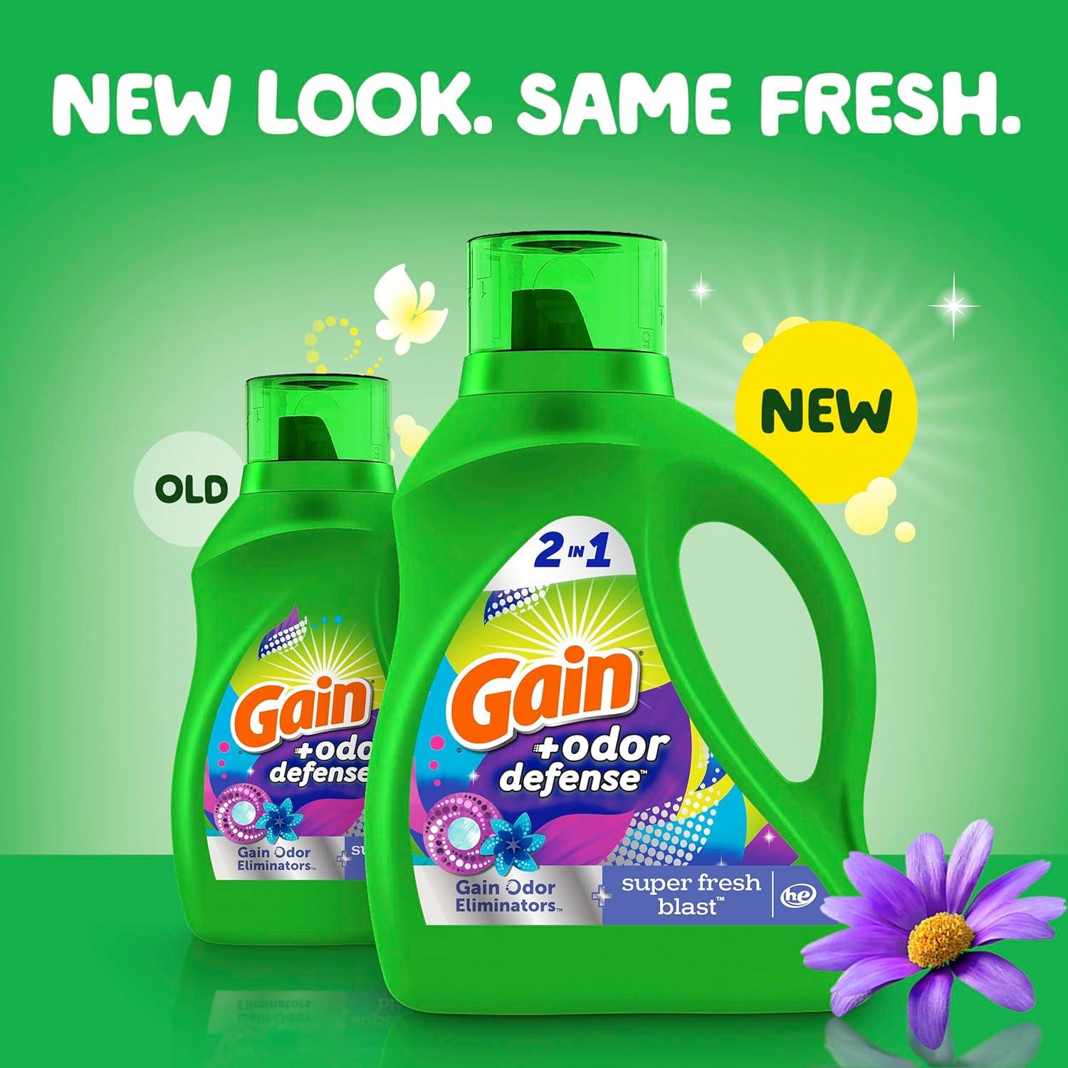 image:imageGain Odor Defense Liquid Laundry Detergent Super Fresh Blast Scent 184 fl oz 128 Loads HE CompatibleSuper Fresh Blast