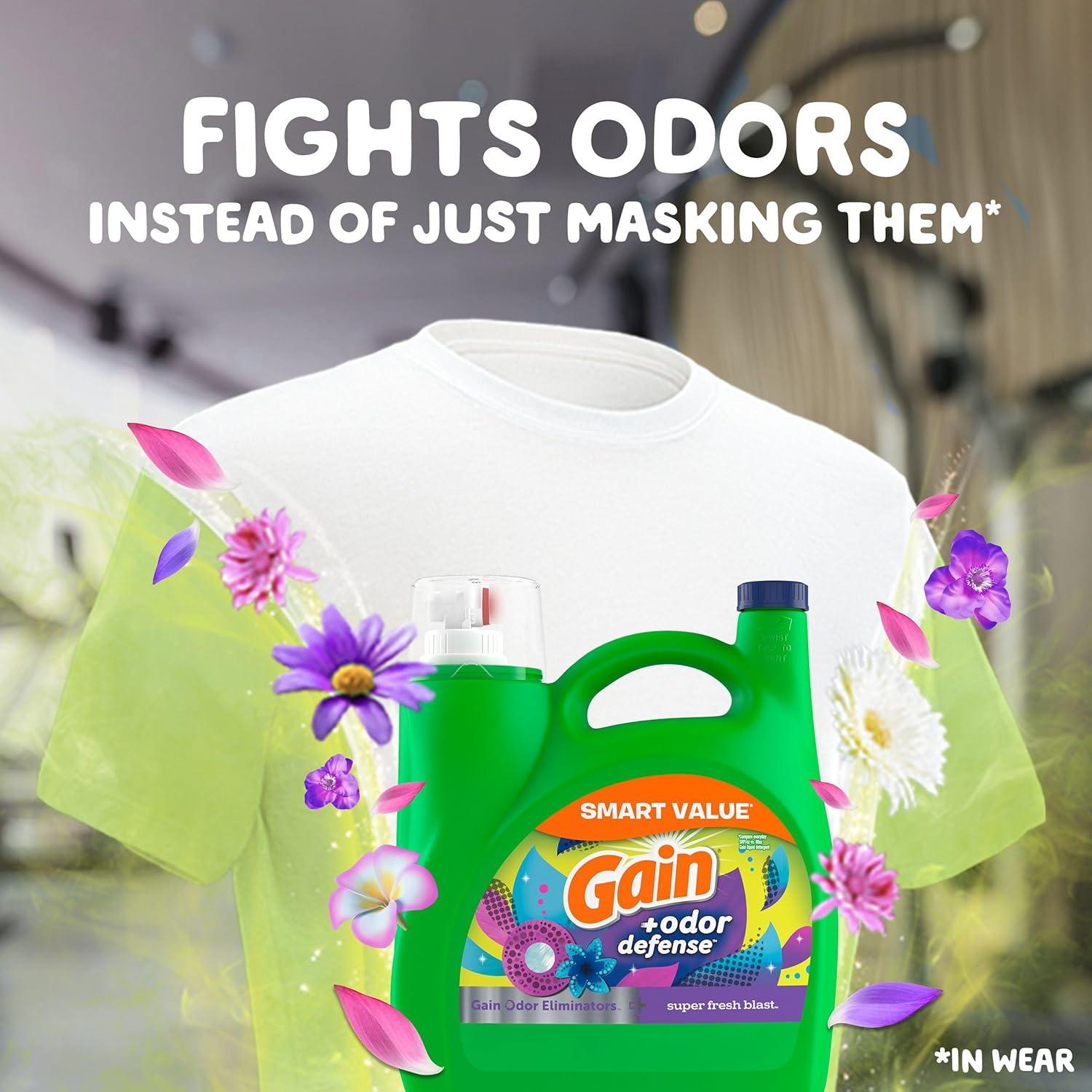 image:imageGain Odor Defense Liquid Laundry Detergent Super Fresh Blast Scent 184 fl oz 128 Loads HE CompatibleSuper Fresh Blast