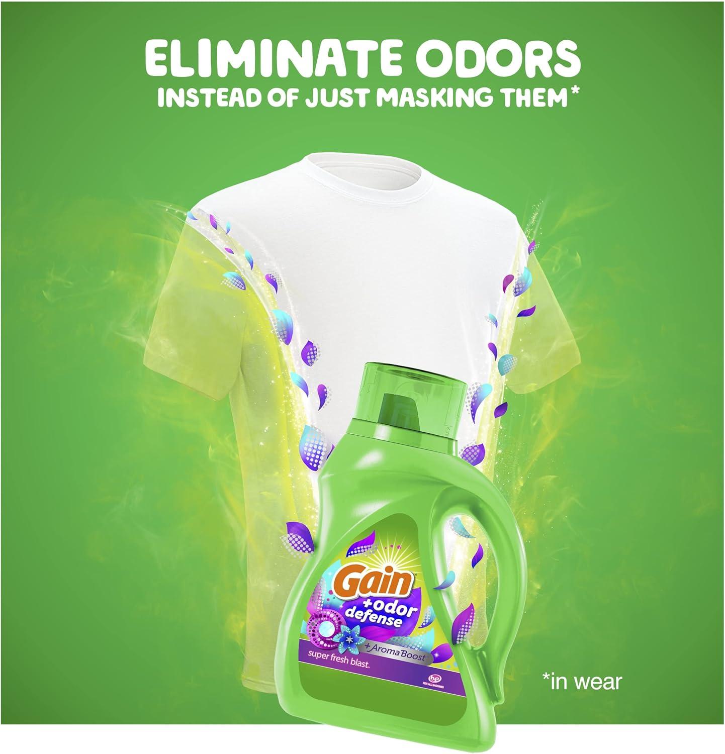 image:imageGain Odor Defense Liquid Laundry Detergent Super Fresh Blast Scent 184 fl oz 128 Loads HE CompatibleSuper Fresh Blast