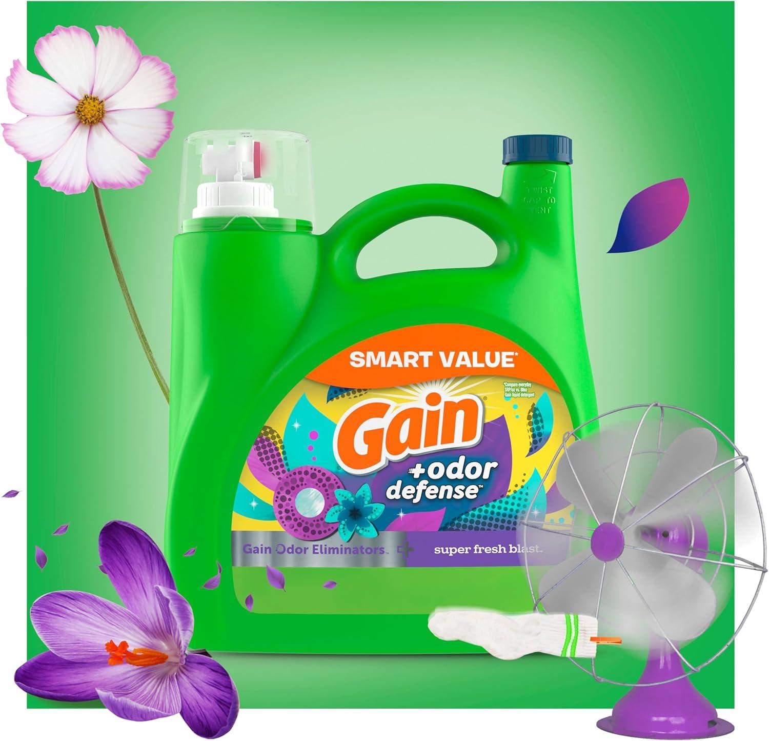 image:imageGain Odor Defense Liquid Laundry Detergent Super Fresh Blast Scent 184 fl oz 128 Loads HE CompatibleSuper Fresh Blast