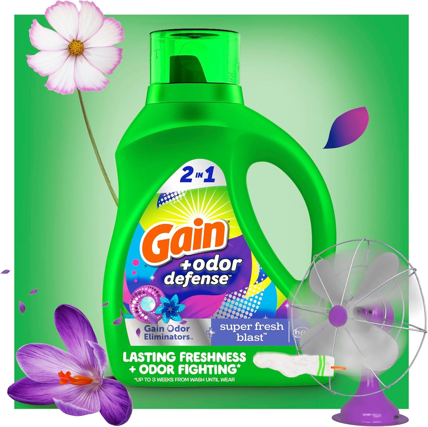 image:imageGain Odor Defense Liquid Laundry Detergent Super Fresh Blast Scent 184 fl oz 128 Loads HE CompatibleSuper Fresh Blast