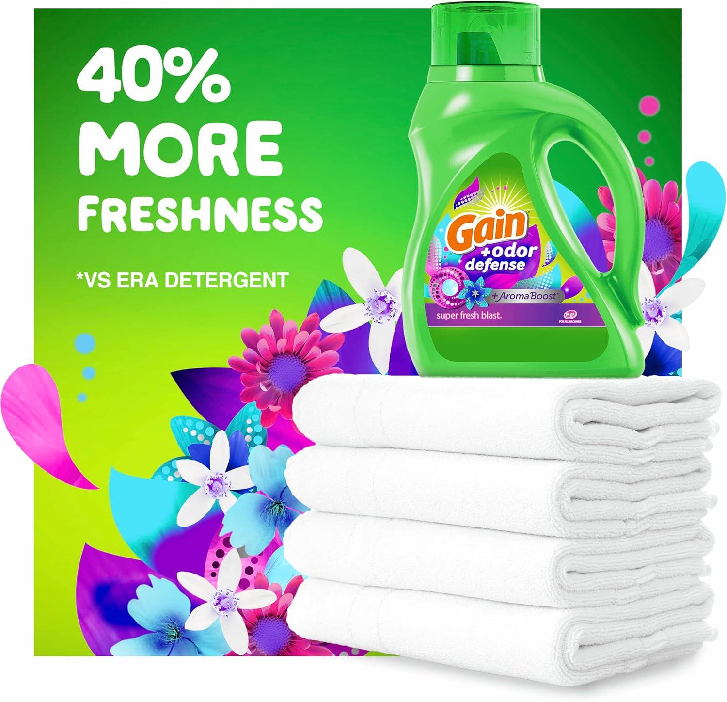 image:imageGain Odor Defense Liquid Laundry Detergent Super Fresh Blast Scent 184 fl oz 128 Loads HE CompatibleSuper Fresh Blast