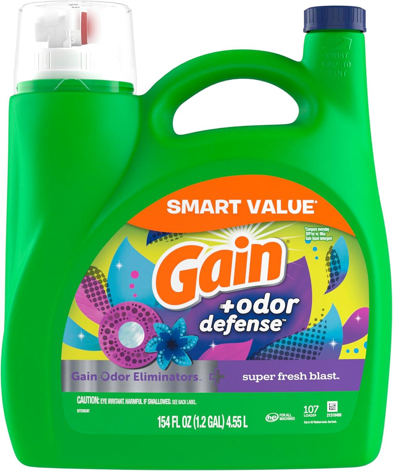 image:imageGain Odor Defense Liquid Laundry Detergent Super Fresh Blast Scent 184 fl oz 128 Loads HE CompatibleSuper Fresh Blast