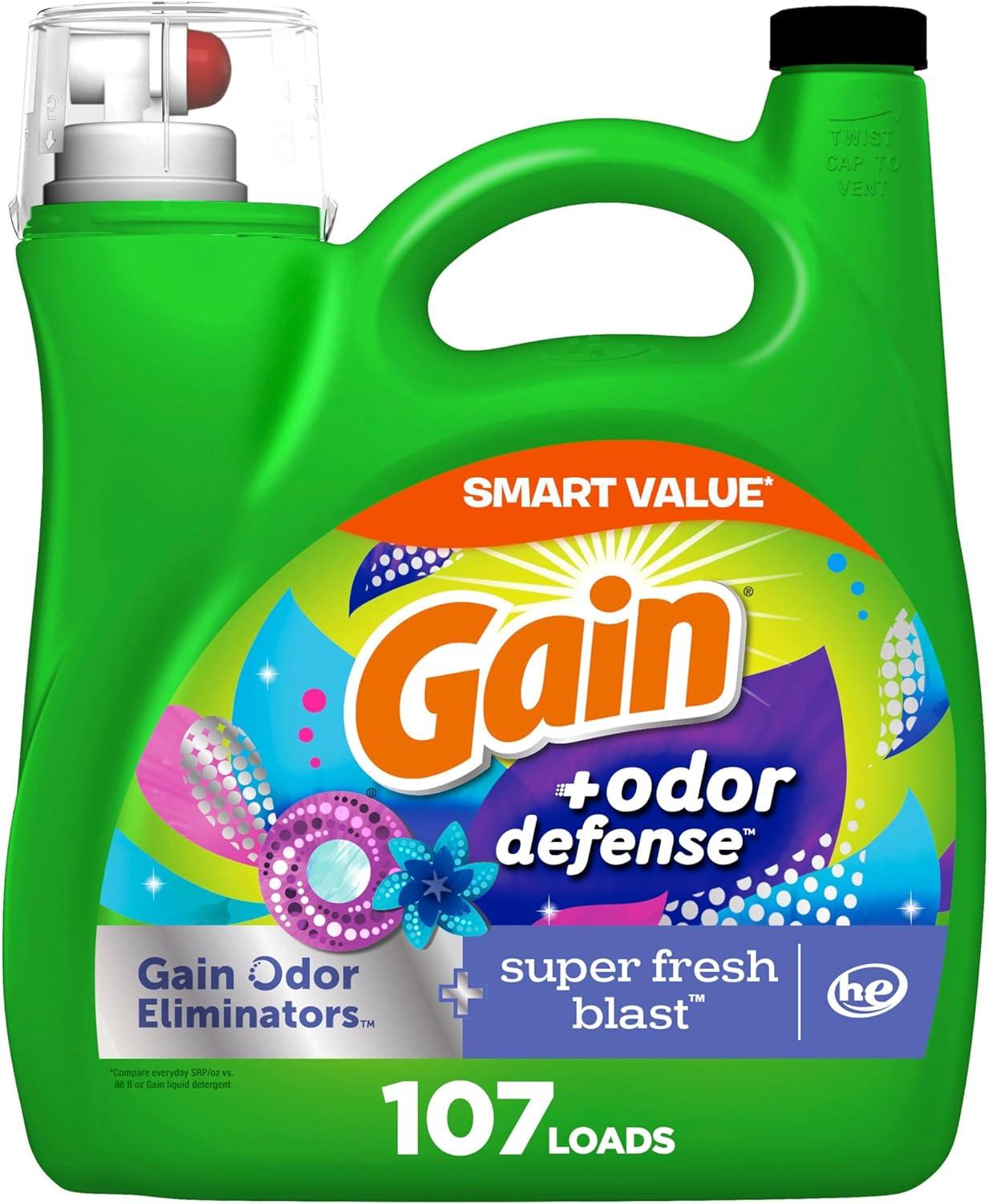 image:imageGain Odor Defense Liquid Laundry Detergent Super Fresh Blast Scent 184 fl oz 128 Loads HE CompatibleSuper Fresh Blast