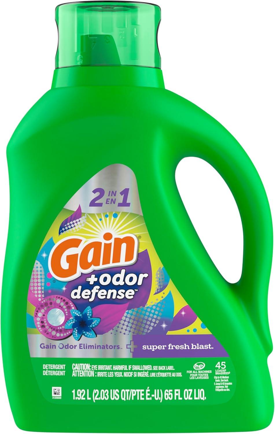 image:imageGain Odor Defense Liquid Laundry Detergent Super Fresh Blast Scent 184 fl oz 128 Loads HE CompatibleSuper Fresh Blast
