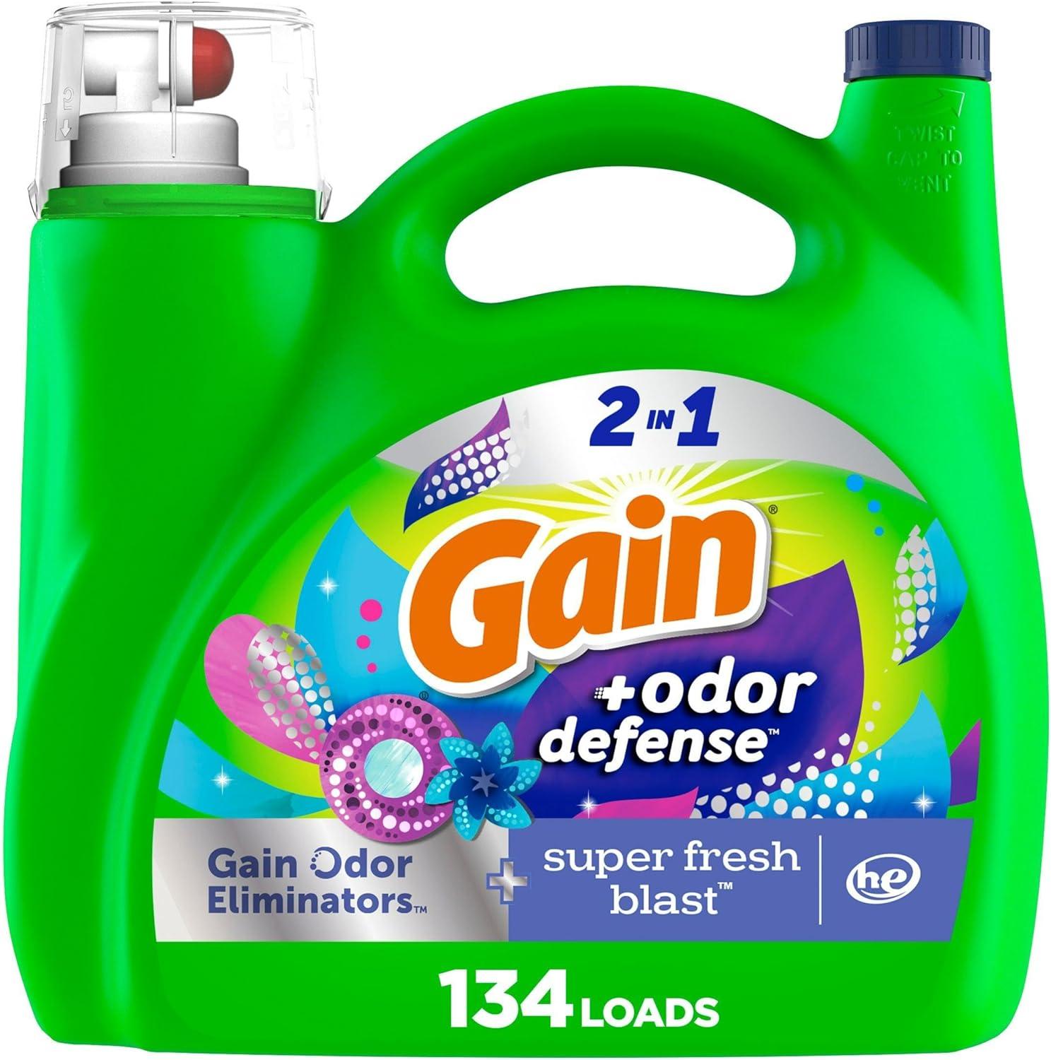 image:imageGain Odor Defense Liquid Laundry Detergent Super Fresh Blast Scent 184 fl oz 128 Loads HE CompatibleSuper Fresh Blast