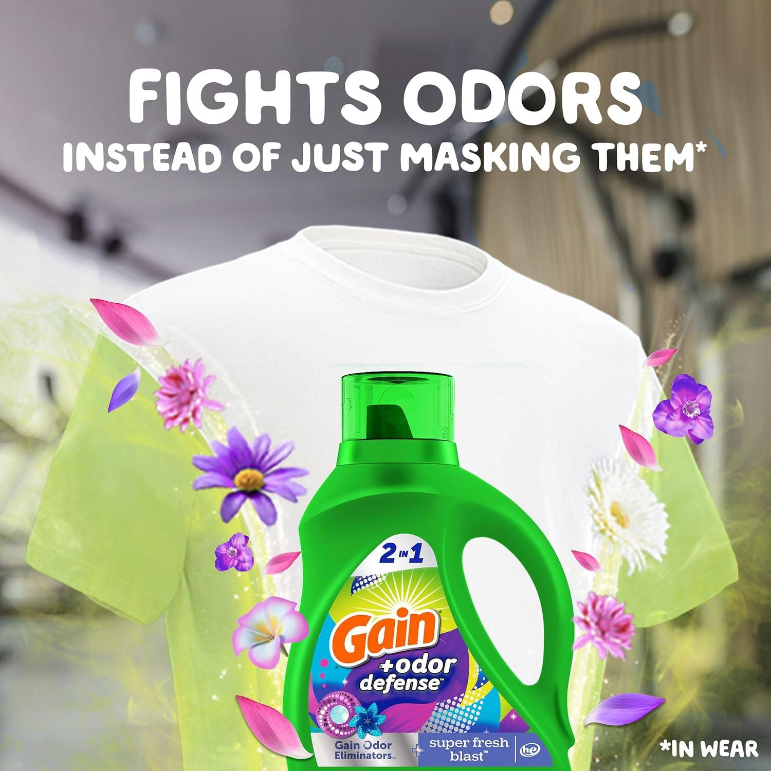 image:imageGain Odor Defense Liquid Laundry Detergent Super Fresh Blast Scent 184 fl oz 128 Loads HE CompatibleSuper Fresh Blast