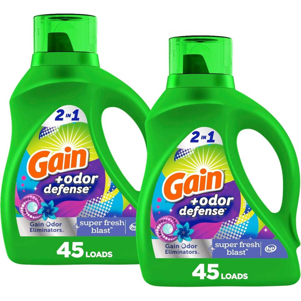 image:imageGain Odor Defense Liquid Laundry Detergent Super Fresh Blast Scent 184 fl oz 128 Loads HE CompatibleSuper Fresh Blast